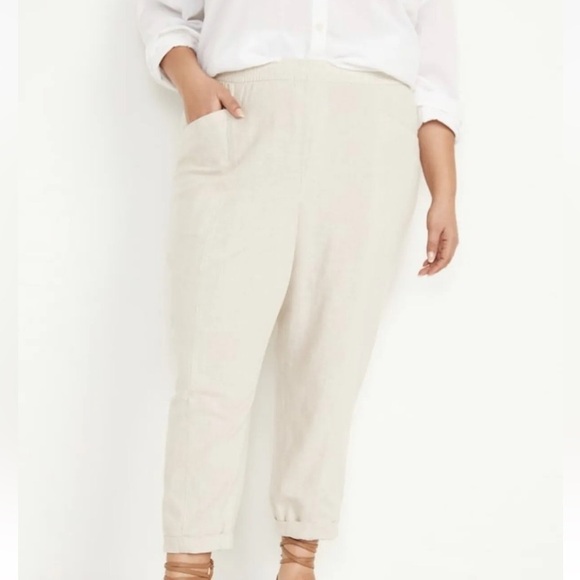 Old Navy Women’s 4XL High Rise Cropped Linen-Blend Tapered Pants Beige - Picture 2 of 15